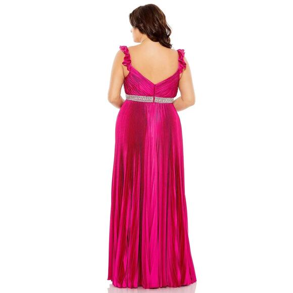 NWT Mac Duggal 77004 Pleated Satin Rhinestone Accents Gown MAGENTA 16W SOLD OUT - Picture 3 of 4